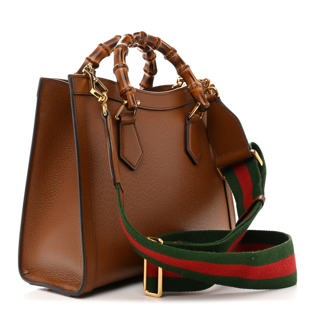 Gucci Textured Dollar Calfskin Web Small Diana Tote Bag Cuir Black