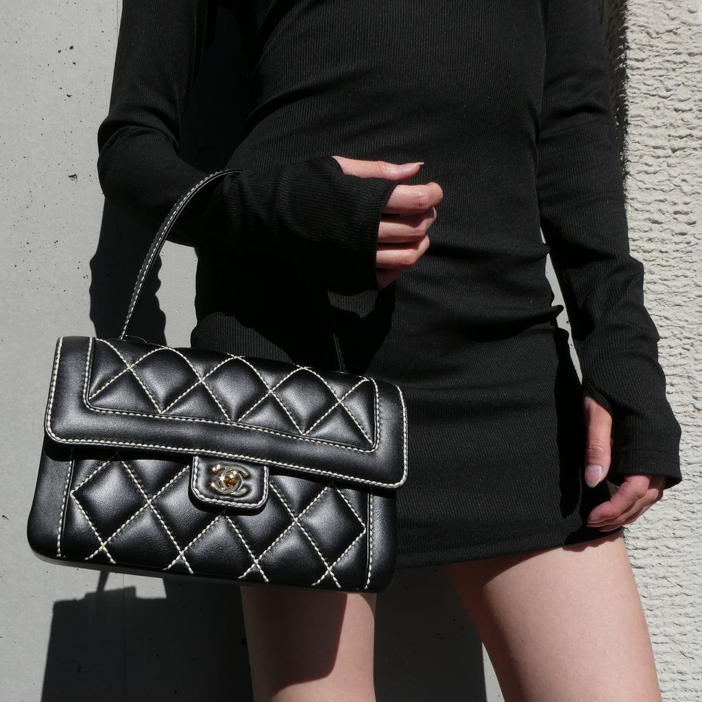 CHANEL 2004-2005 Black Calfskin Wild Stitch Handbag