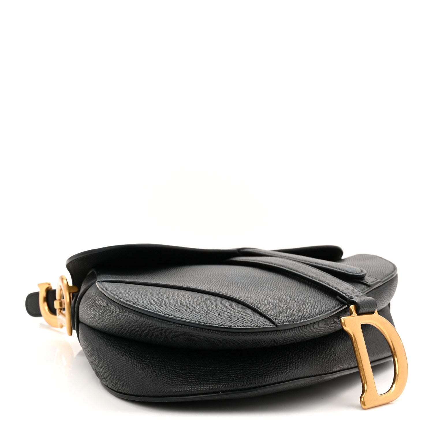 Christian Dior Grained Calfskin Saddle Bag With Strap Black