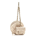 Metallic Lambskin Quilted Round Clip On Coin Purse Airpods Case Gold