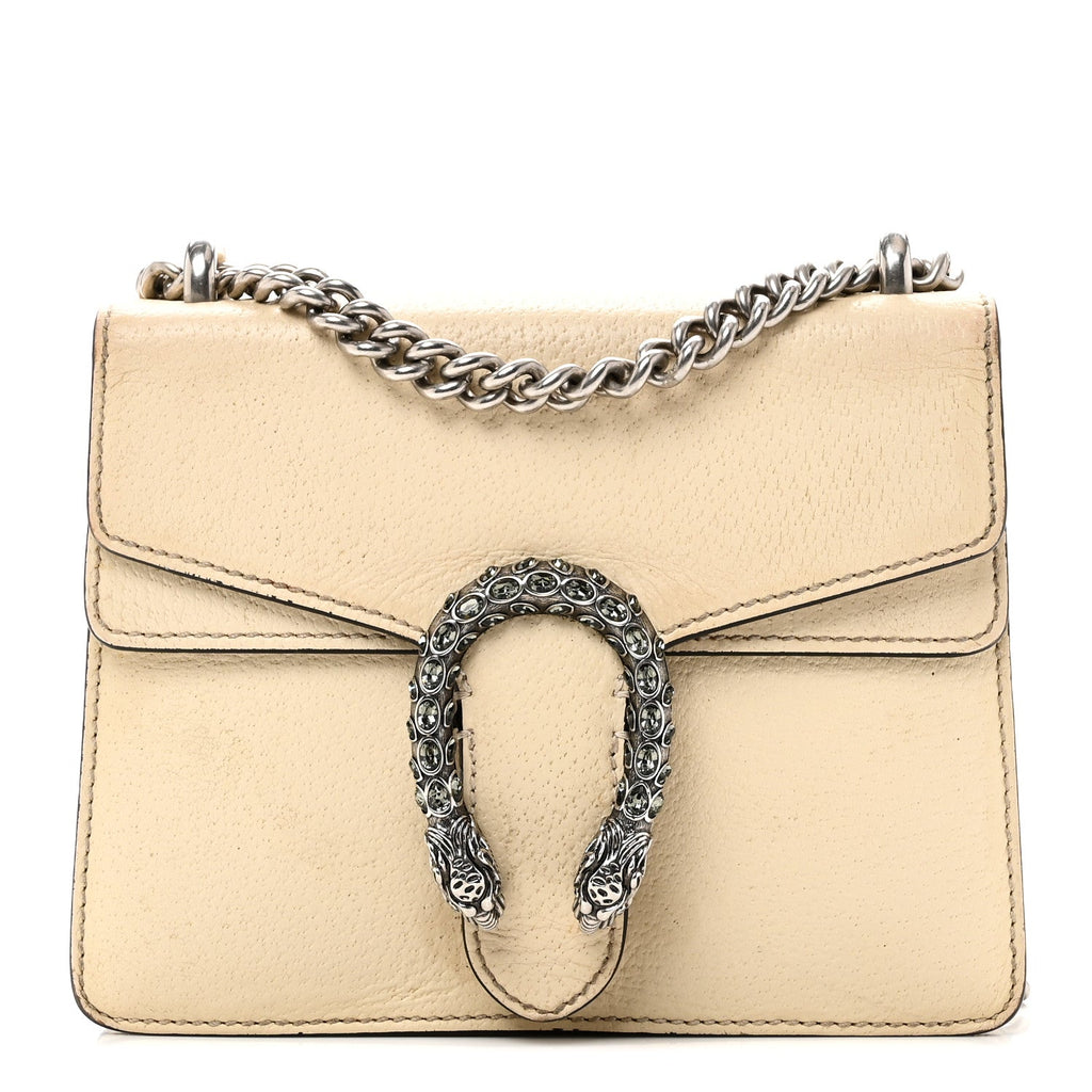 Gucci Textured Calfskin Crystal Mini Dionysus Shoulder Bag Mystic White