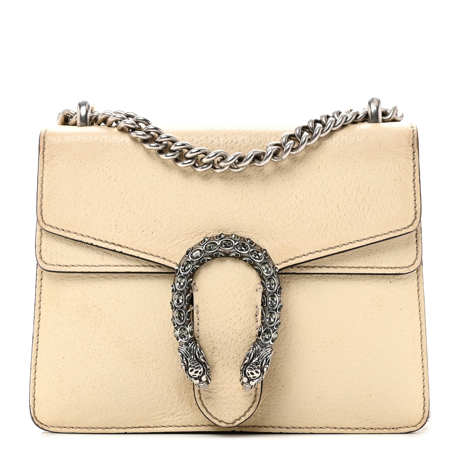 Gucci Textured Calfskin Crystal Mini Dionysus Shoulder Bag Mystic White