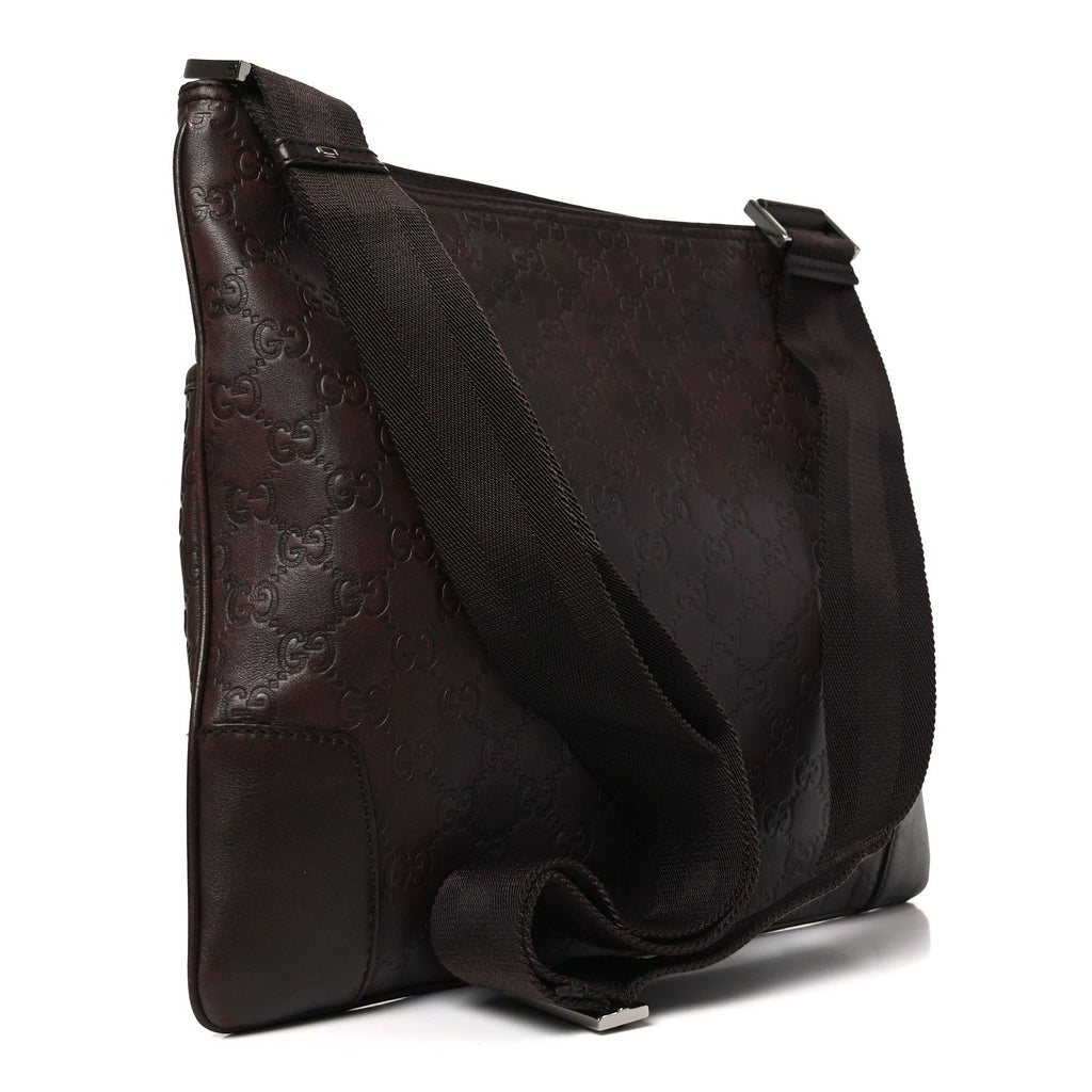 Gucci Guccissima Flat Messenger Bag Brown Dark Brown