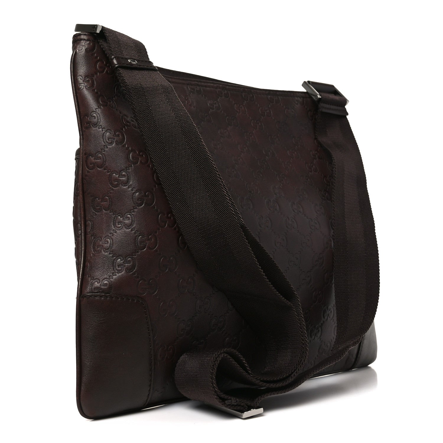 Gucci Guccissima Flat Messenger Bag Brown Dark Brown