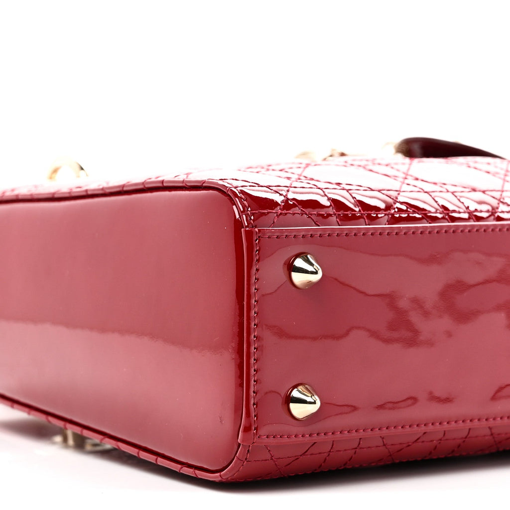 Christian Dior Patent Cannage Small Lady Dior Cherry Red