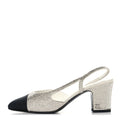 Chanel Strass Grosgrain Cap Toe CC Slingback Pumps 36 Silver Black