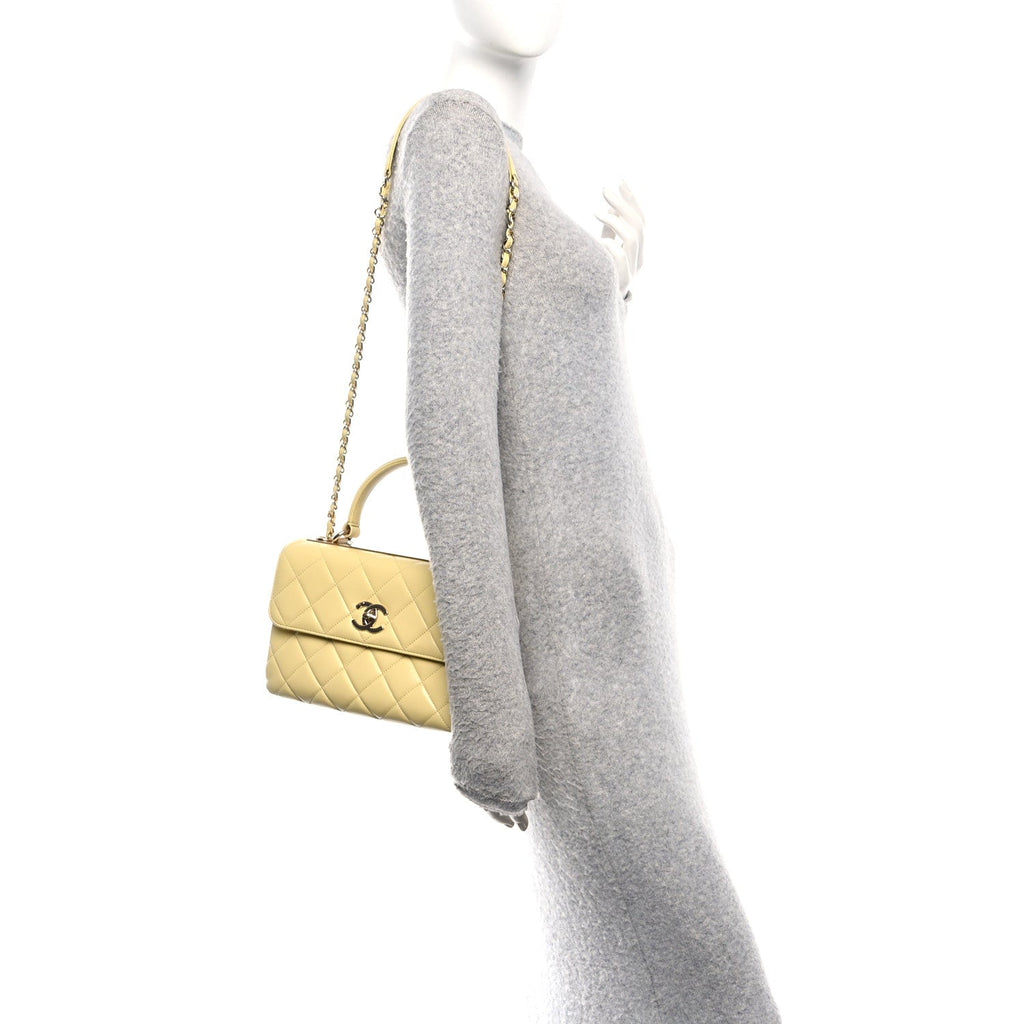 Chanel Lambskin Quilted Small Trendy CC Flap Dual Handle Bag Yellow