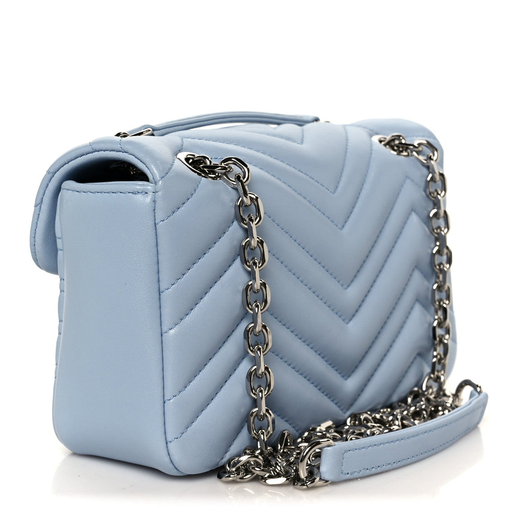 Gucci Lambskin Matelasse Small GG Marmont Shoulder Bag Porcelain Light Blue