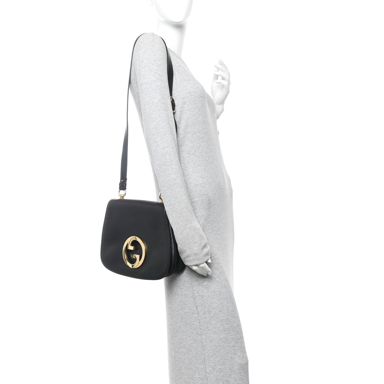 Gucci Roxy Calfskin Web Medium Blondie Top Handle Shoulder Flap Bag Black