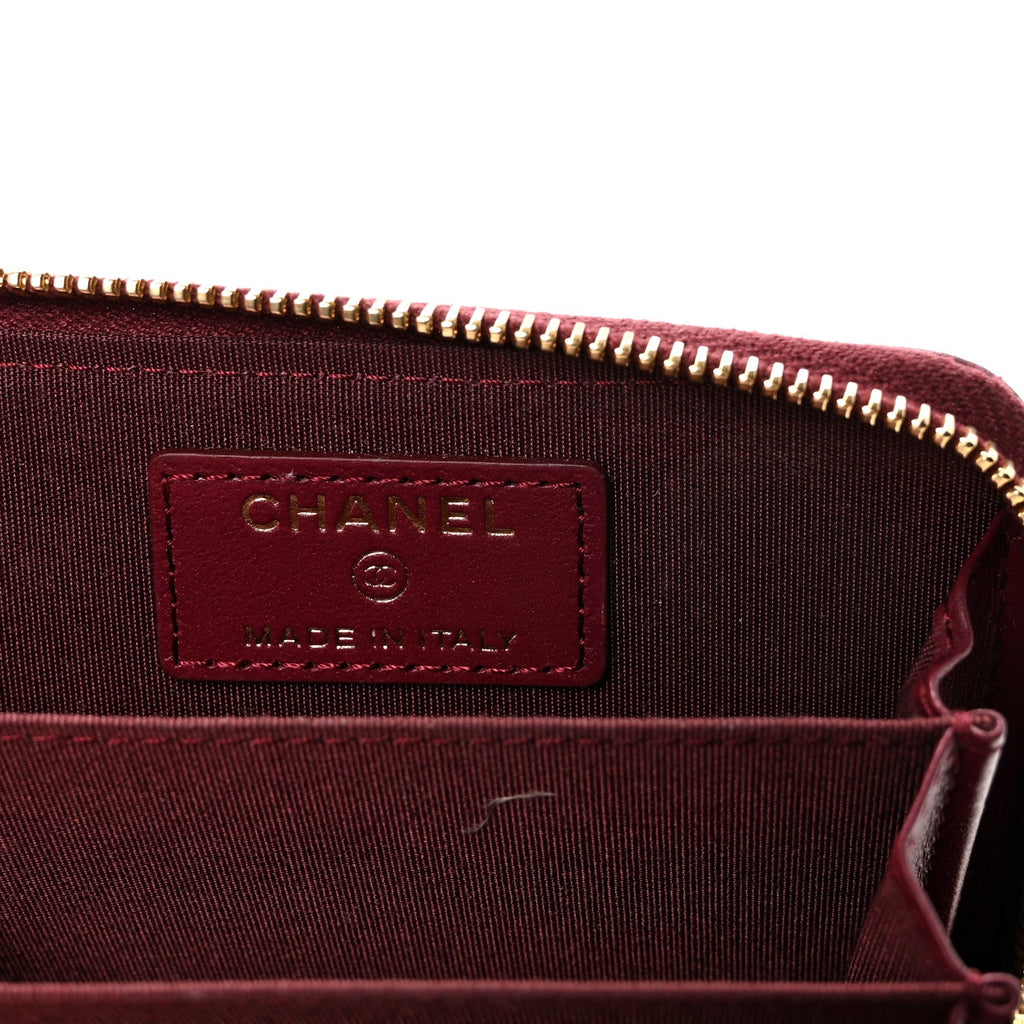 Lambskin Studded Quilted Compact Zip Around Wallet Burgundy