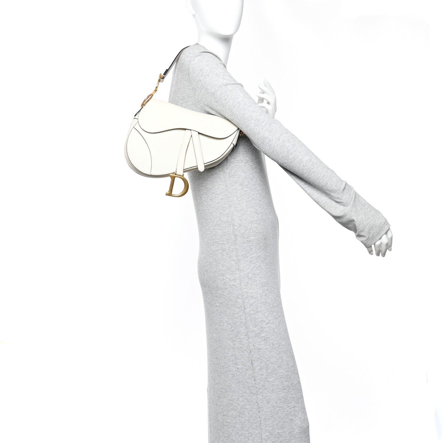 Christian Dior Grained Calfskin Saddle Bag White