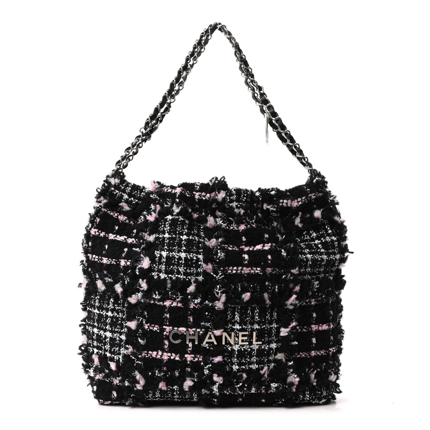 Chanel Tweed Patchwork Quilted Small Chanel 22 Black Pink White