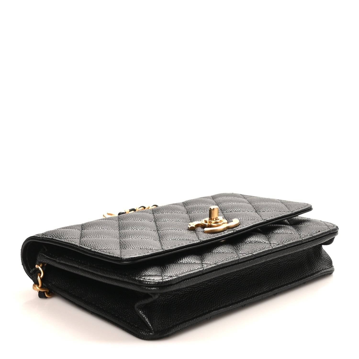 Chanel Caviar Quilted Camellia Wallet On Chain WOC Black