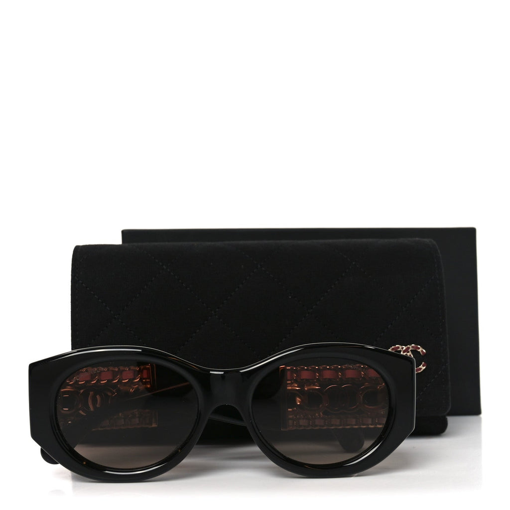 Acetate Calfskin Chain CC Sunglasses 5536-Q-A Black