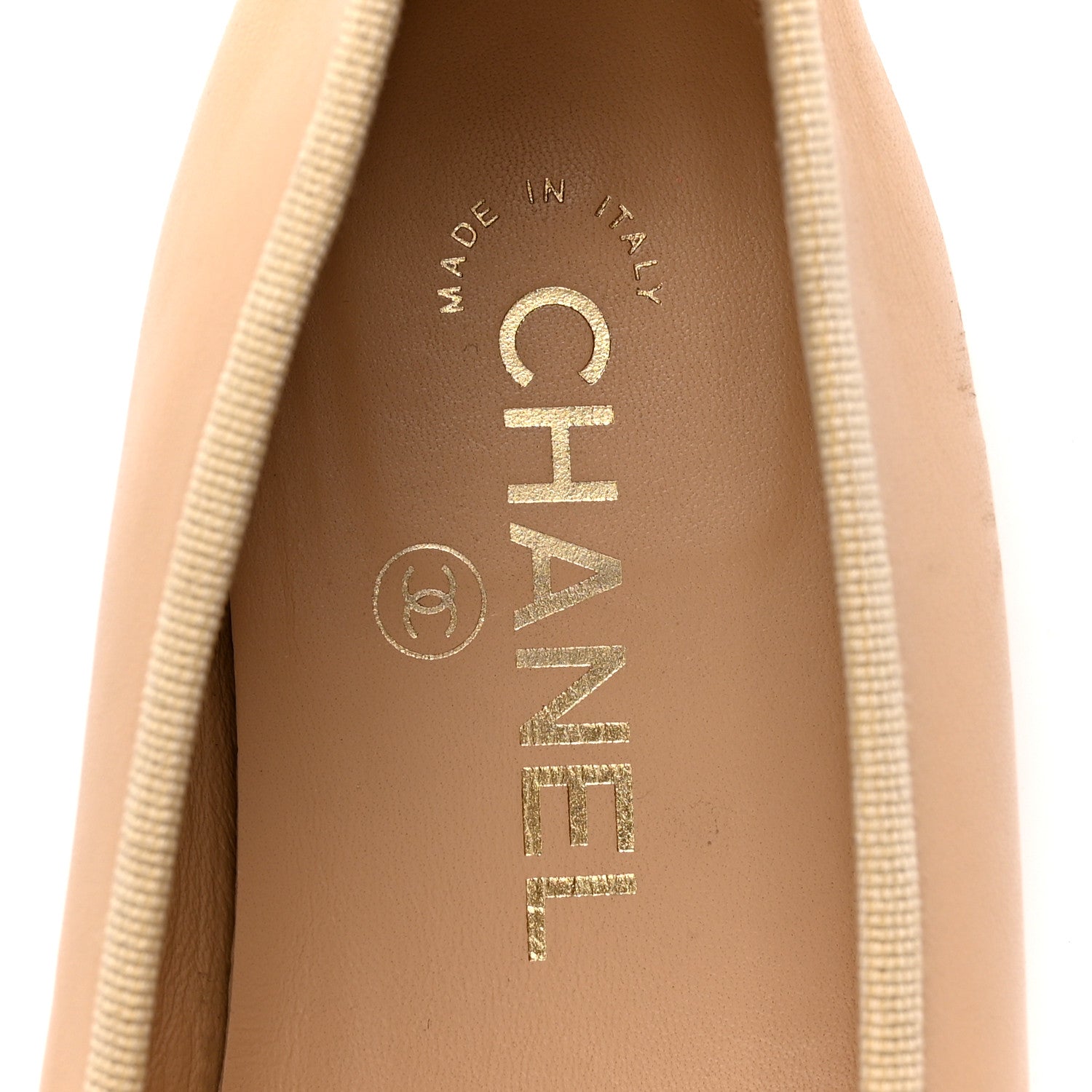 Lambskin Cap Toe CC Ballerina Flats 37 Beige Black