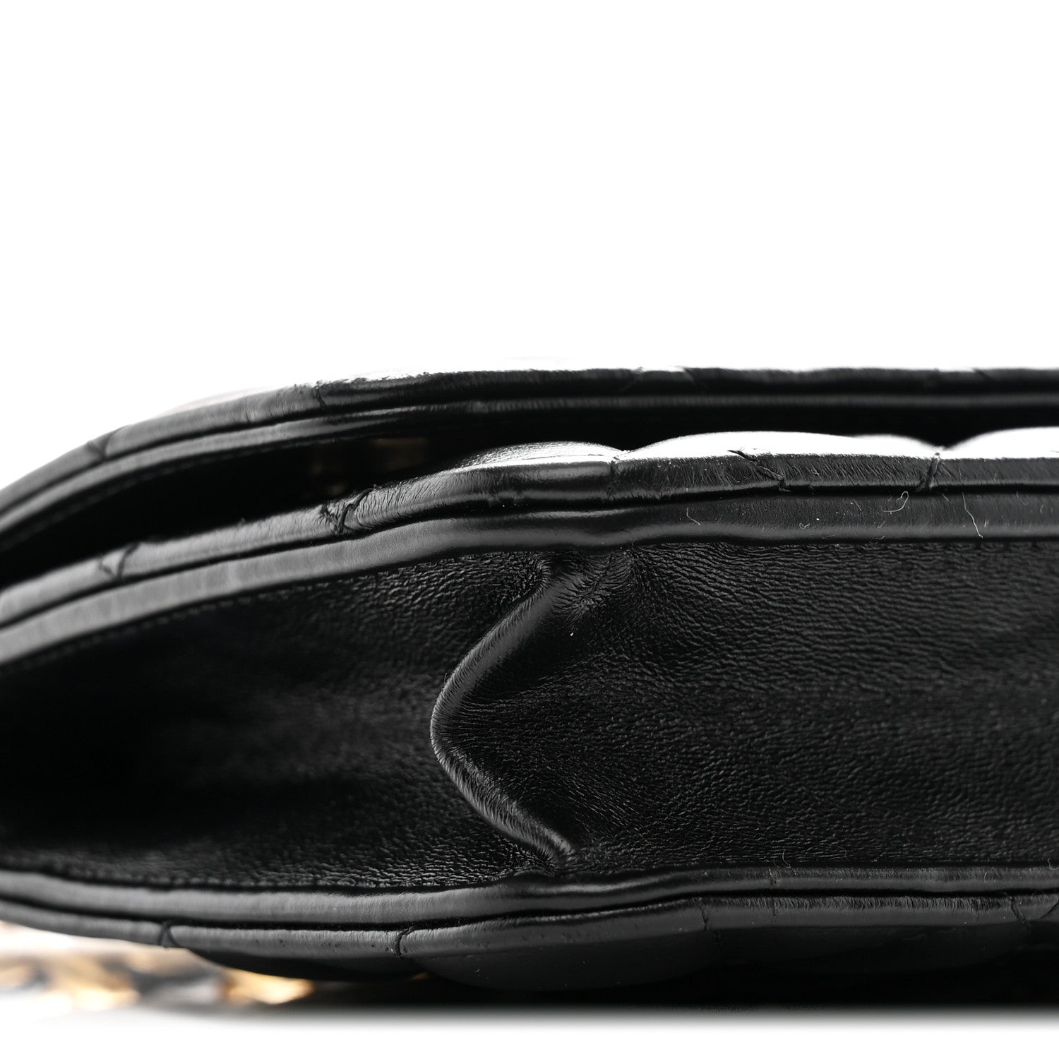 Chanel Lambskin Resin Quilted Wallet On Chain WOC Black