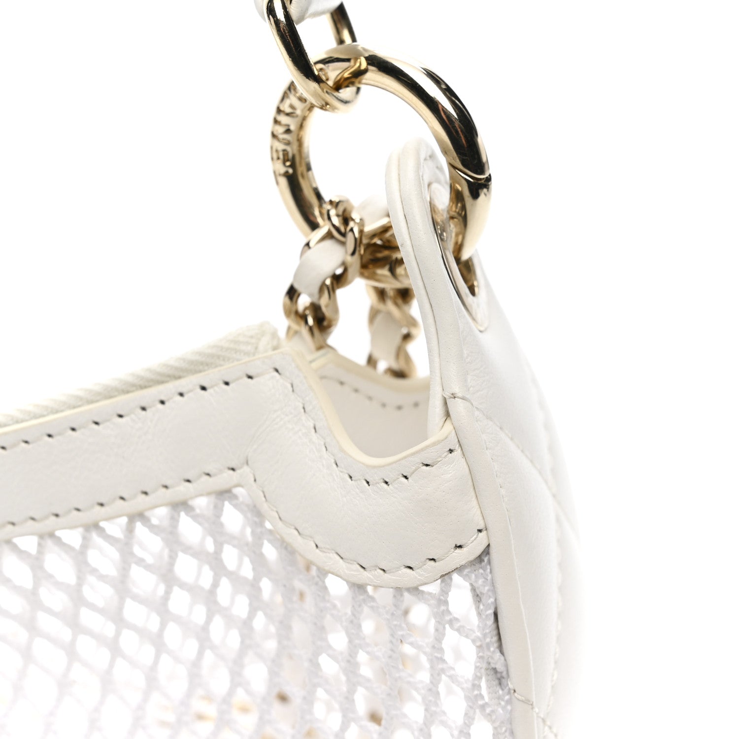 Chanel Mesh Shiny Lambskin Chain Hobo White
