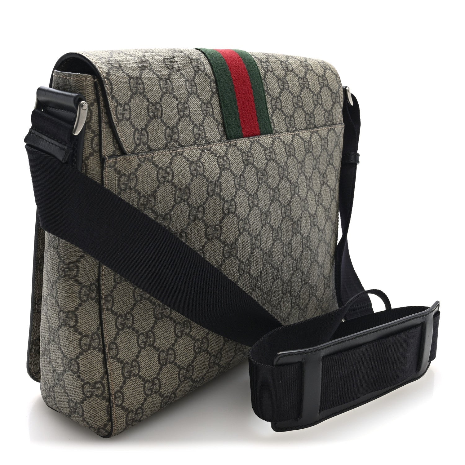 Gucci GG Supreme Monogram Web Flap Messenger Bag Black