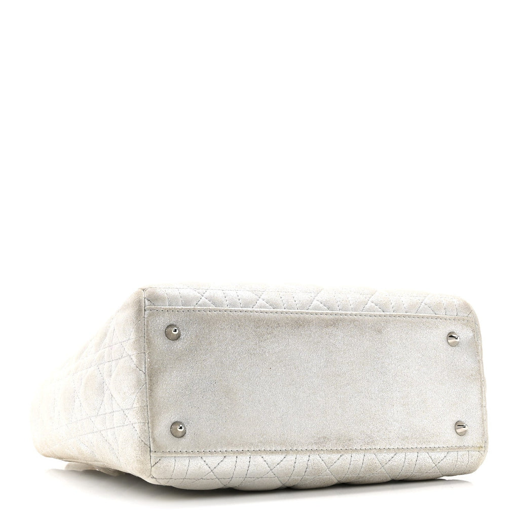 Christian Dior Metallic Nubuck Cannage Medium Lady Dior Silver