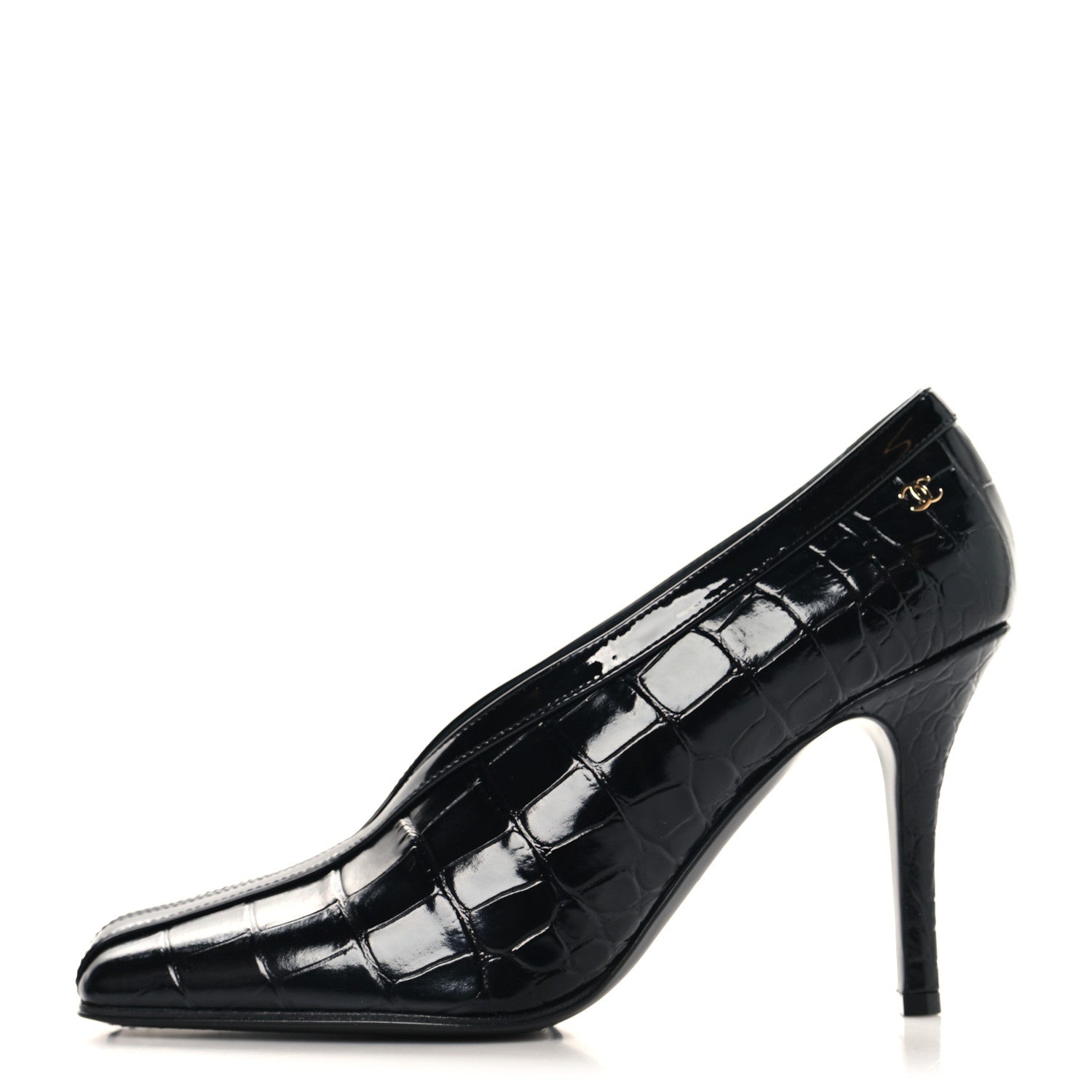 Crocodile Embossed Patent Calfskin Pumps 38.5 Black