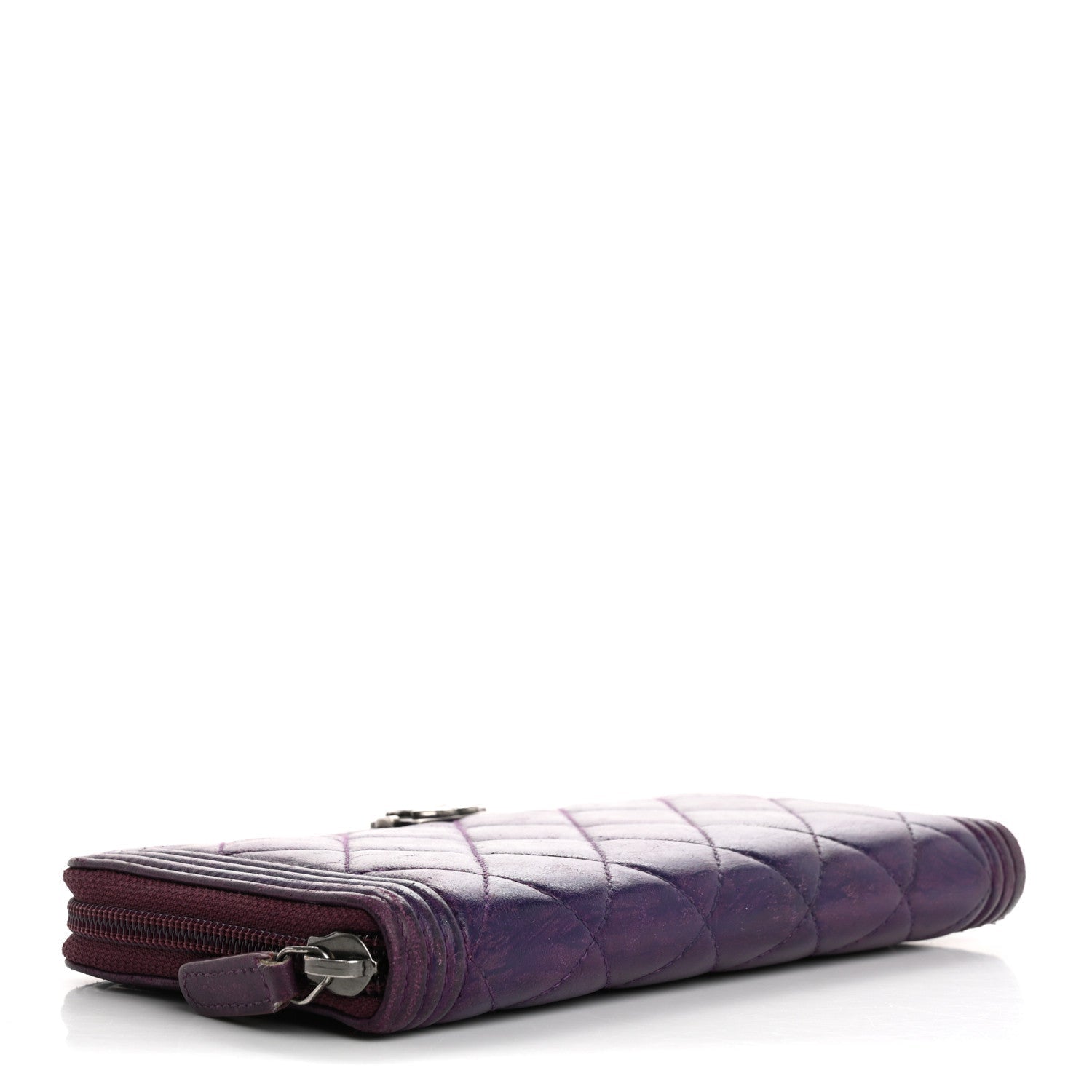 Lambskin Quilted Boy Zip Around Wallet Purple