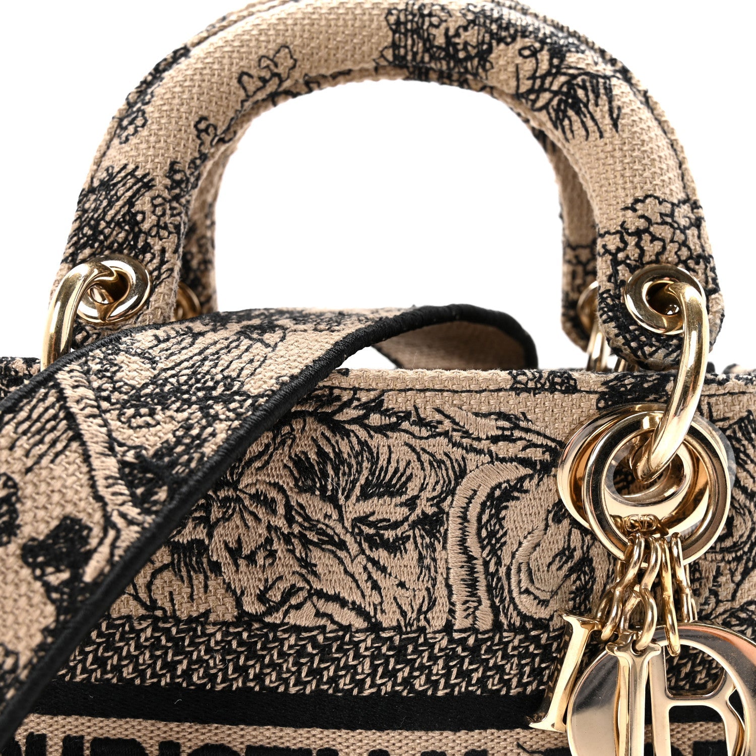 Christian Dior Canvas Toile De Jouy Embroidered Mini Lady D-Lite Beige Mullticolor
