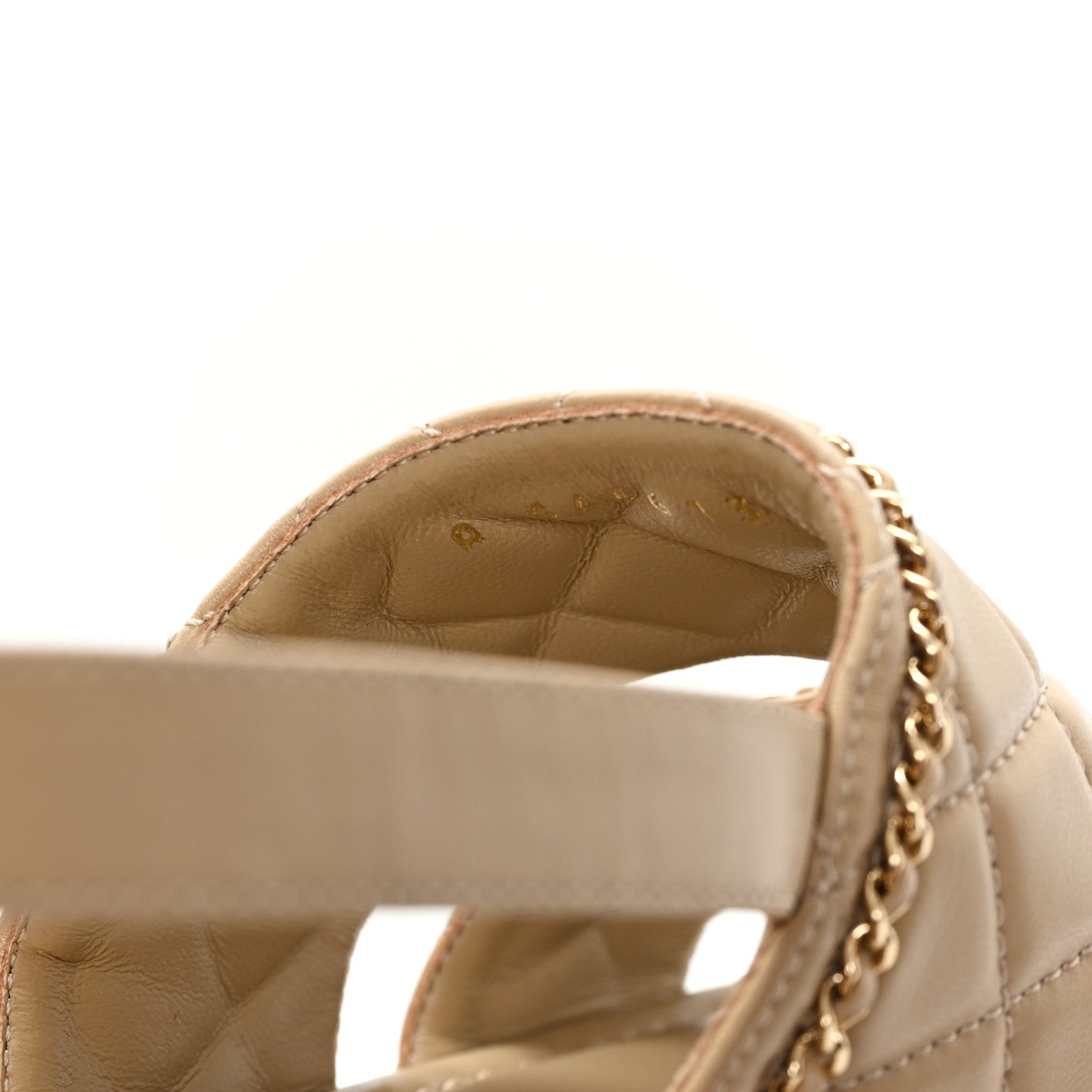 Chanel Shiny Lambskin Quilted Chain Around CC Platform Sandals 39.5 Beige