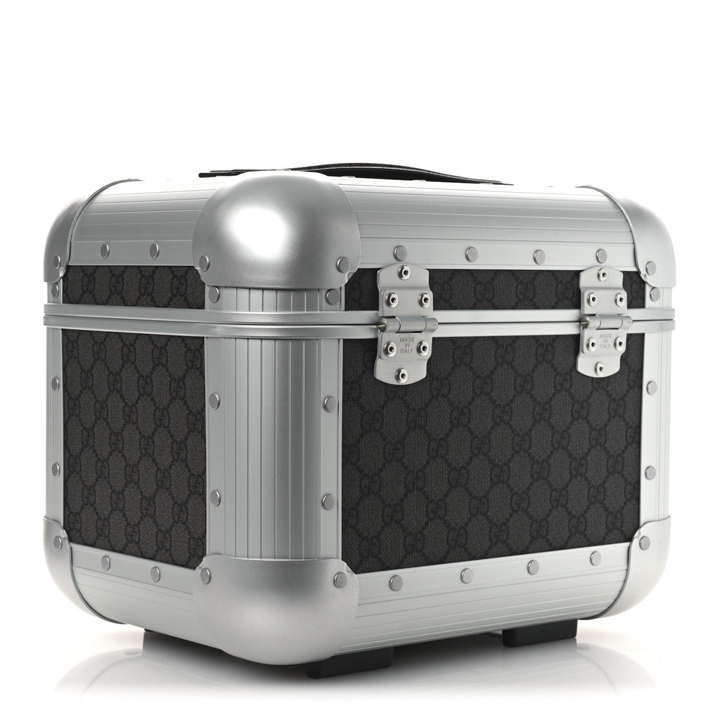 Gucci GG Supreme Monogram Aluminum Porter Beauty Case Silver