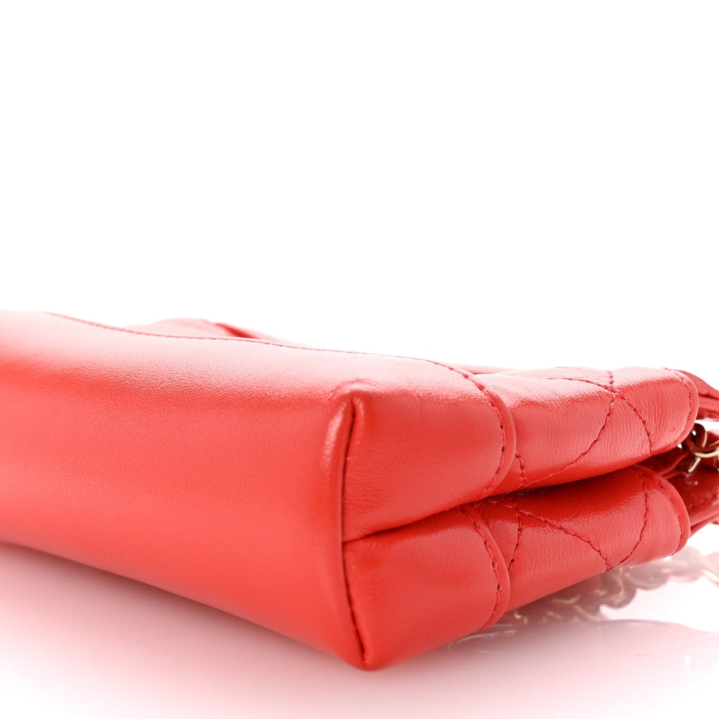Chanel Shiny Lambskin Quilted Micro 31 Clutch With Chain Red