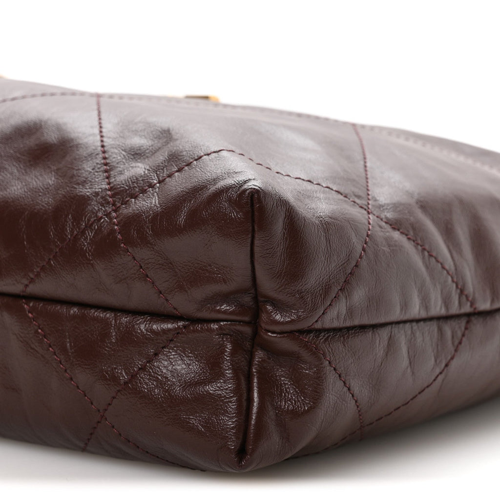 Chanel Shiny Calfskin Quilted Small Chanel 22 Dark Brown