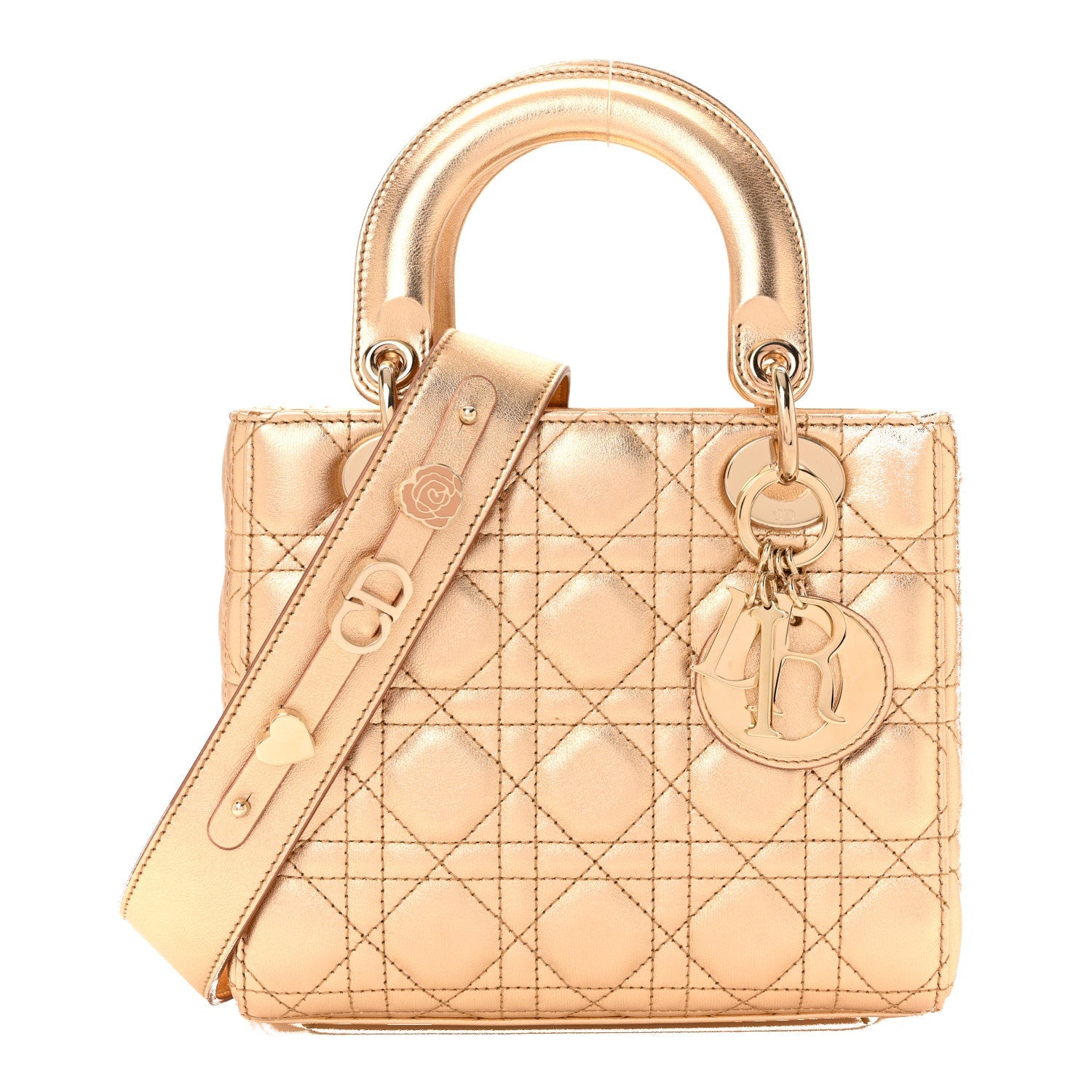 Christian Dior Metallic Lambskin Cannage Small My ABCDior Lady Dior Rose Gold