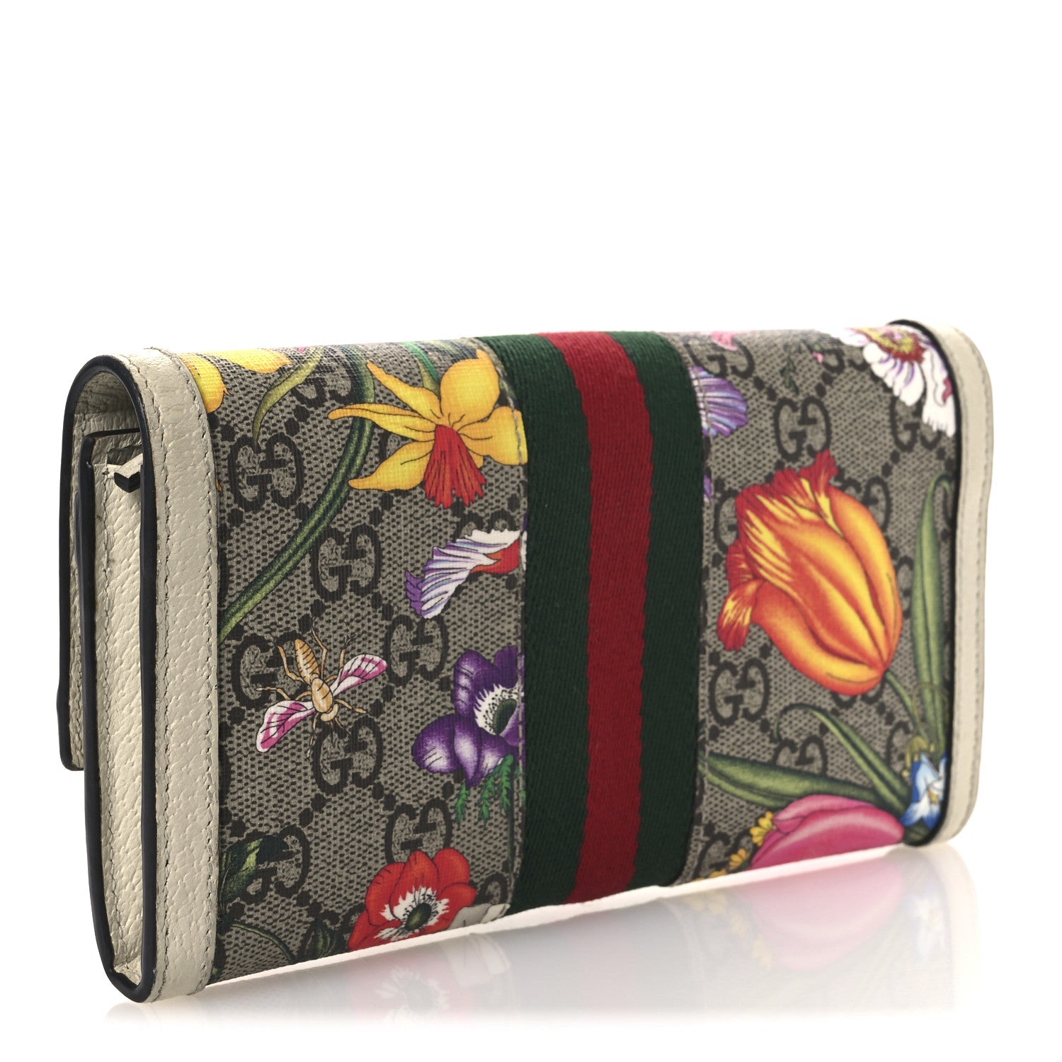 Gucci GG Supreme Monogram Flora Web Ophidia Continental Wallet White
