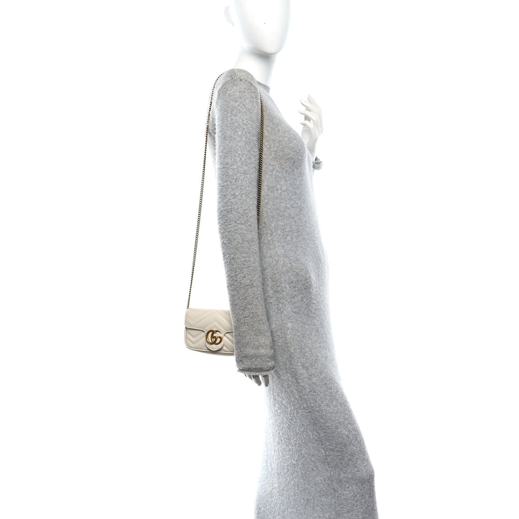 Gucci Calfskin Matelasse Super Mini GG Marmont Shoulder Bag White