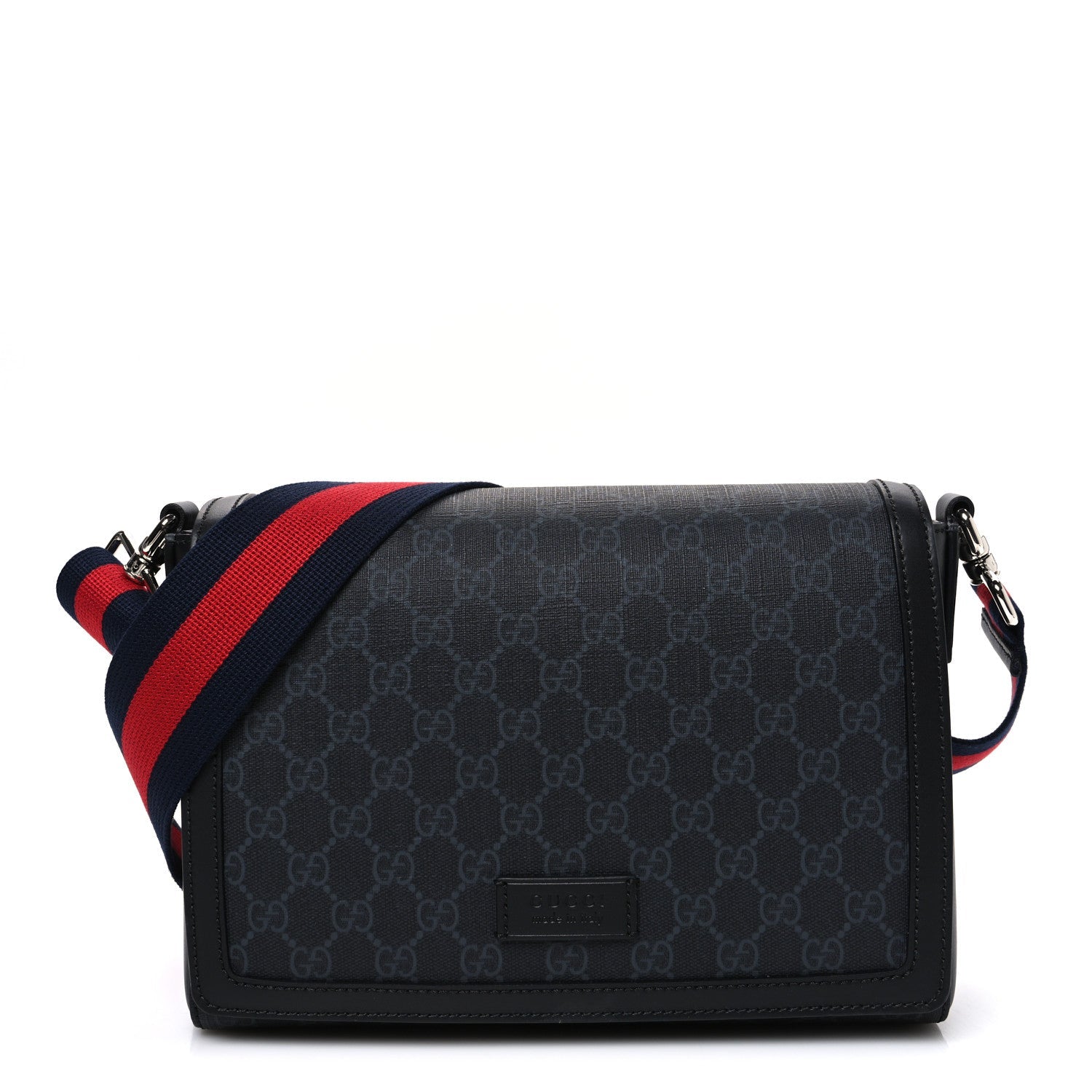Gucci GG Supreme Monogram Appia Calfskin Web Crossbody Bag Black Grey