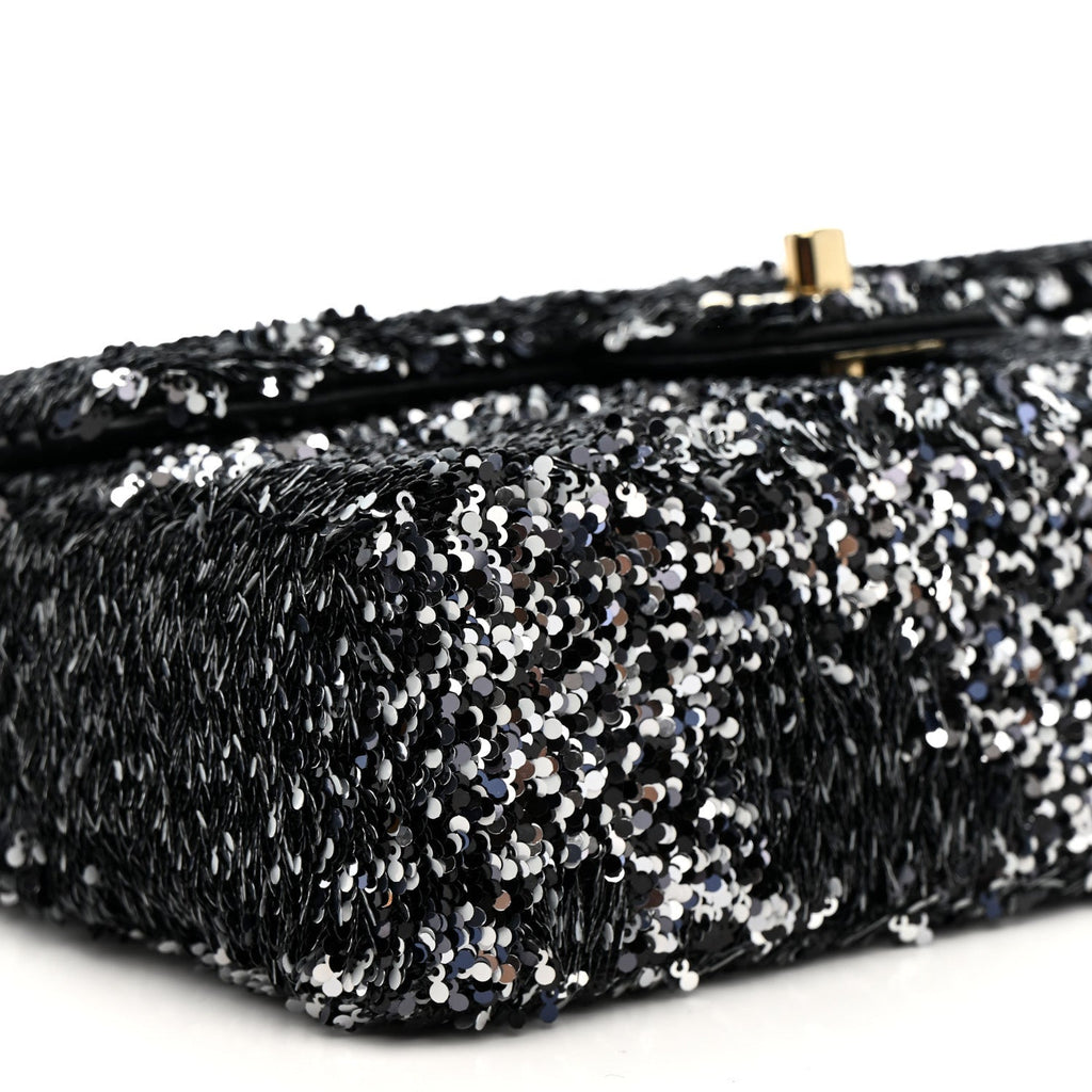 Chanel Sequin Quilted Small Single Flap Black White Grey