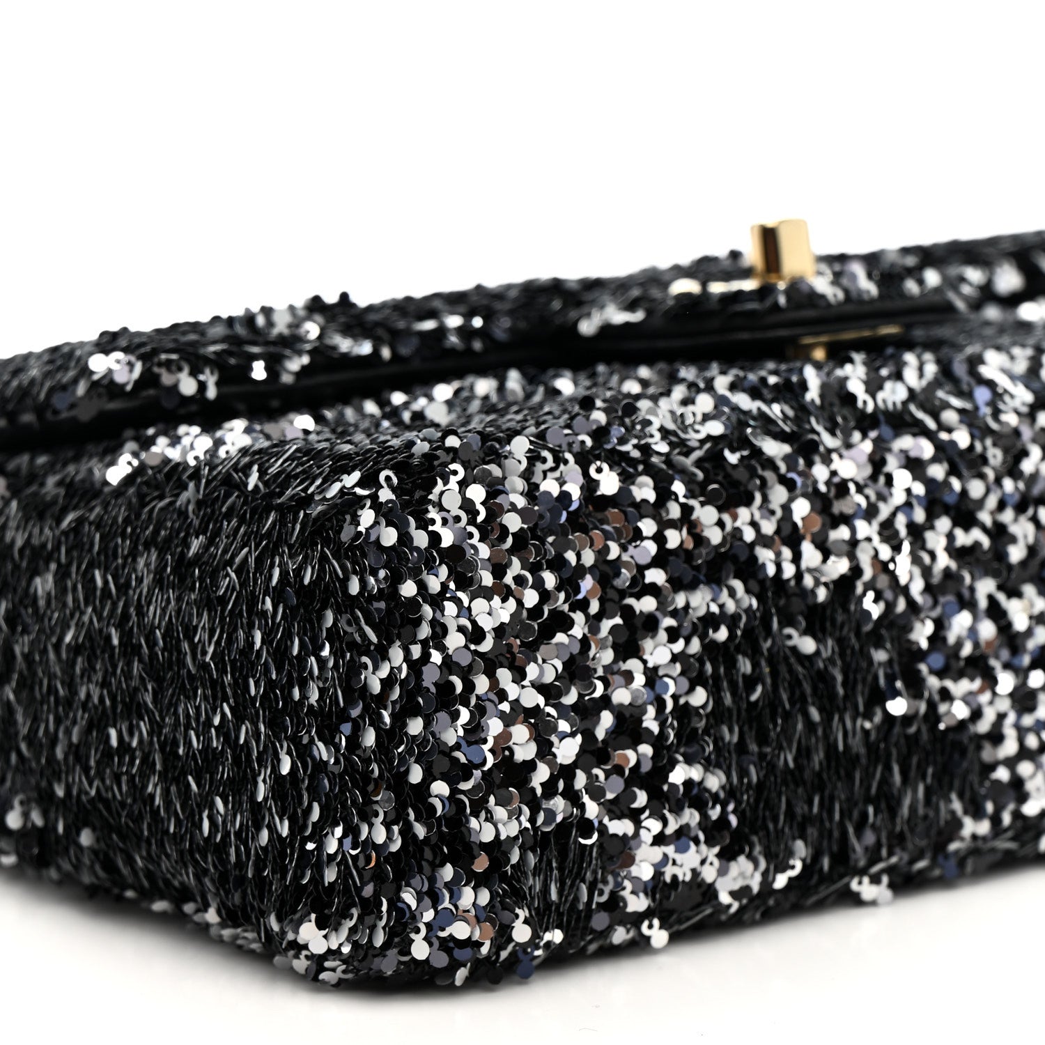 Chanel Sequin Quilted Small Single Flap Black White Grey