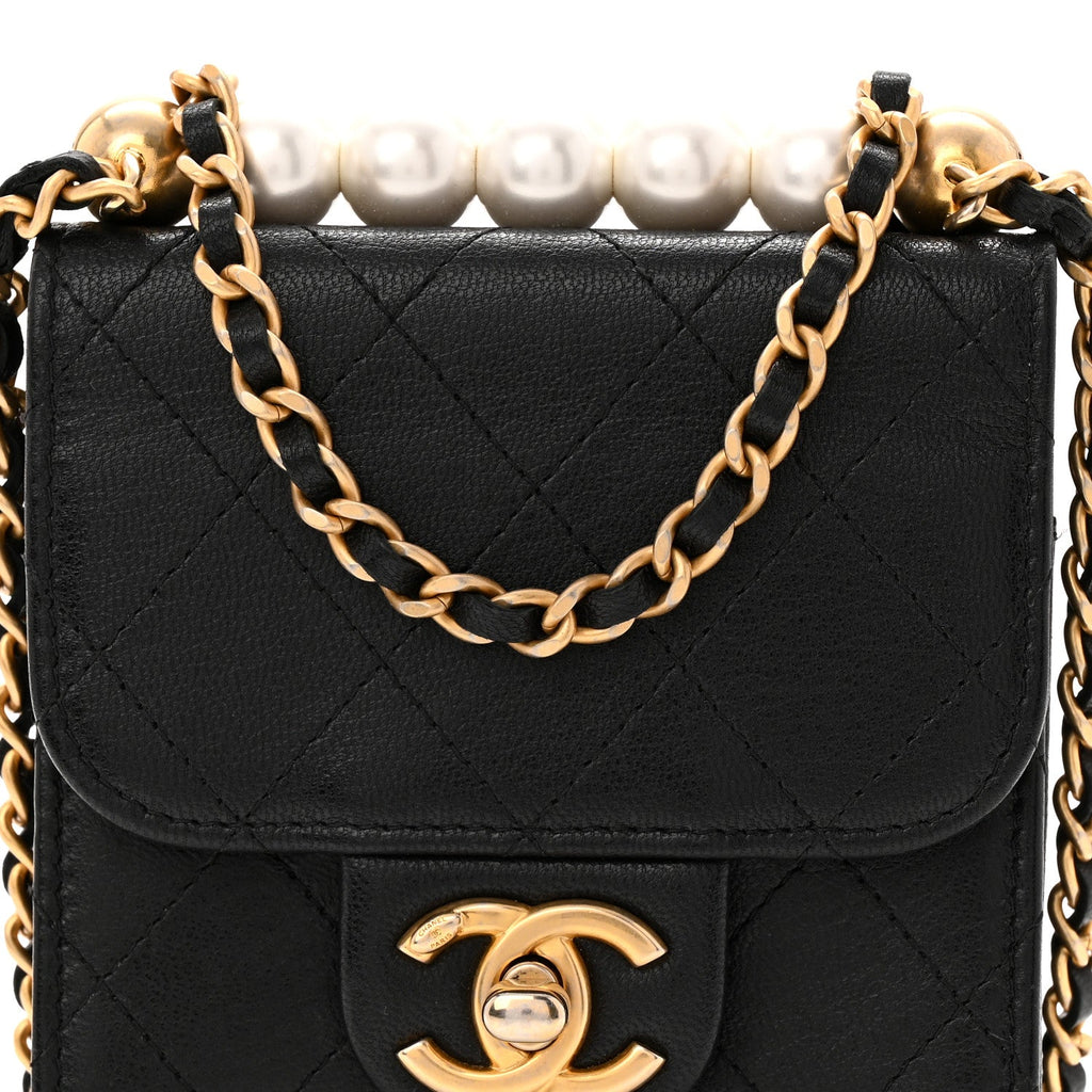 Chanel Lambskin Quilted Chic Pearls Flap Black