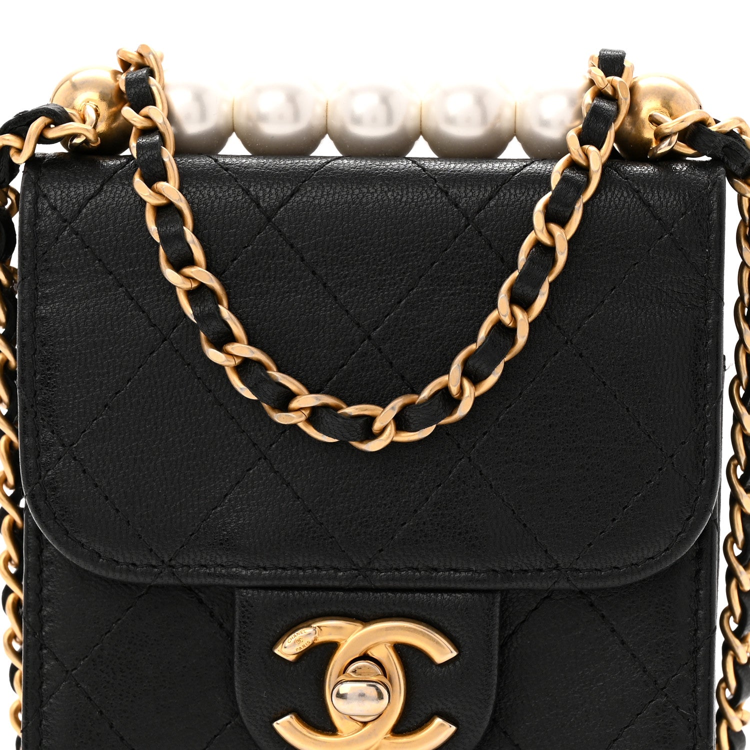 Chanel Lambskin Quilted Chic Pearls Flap Black