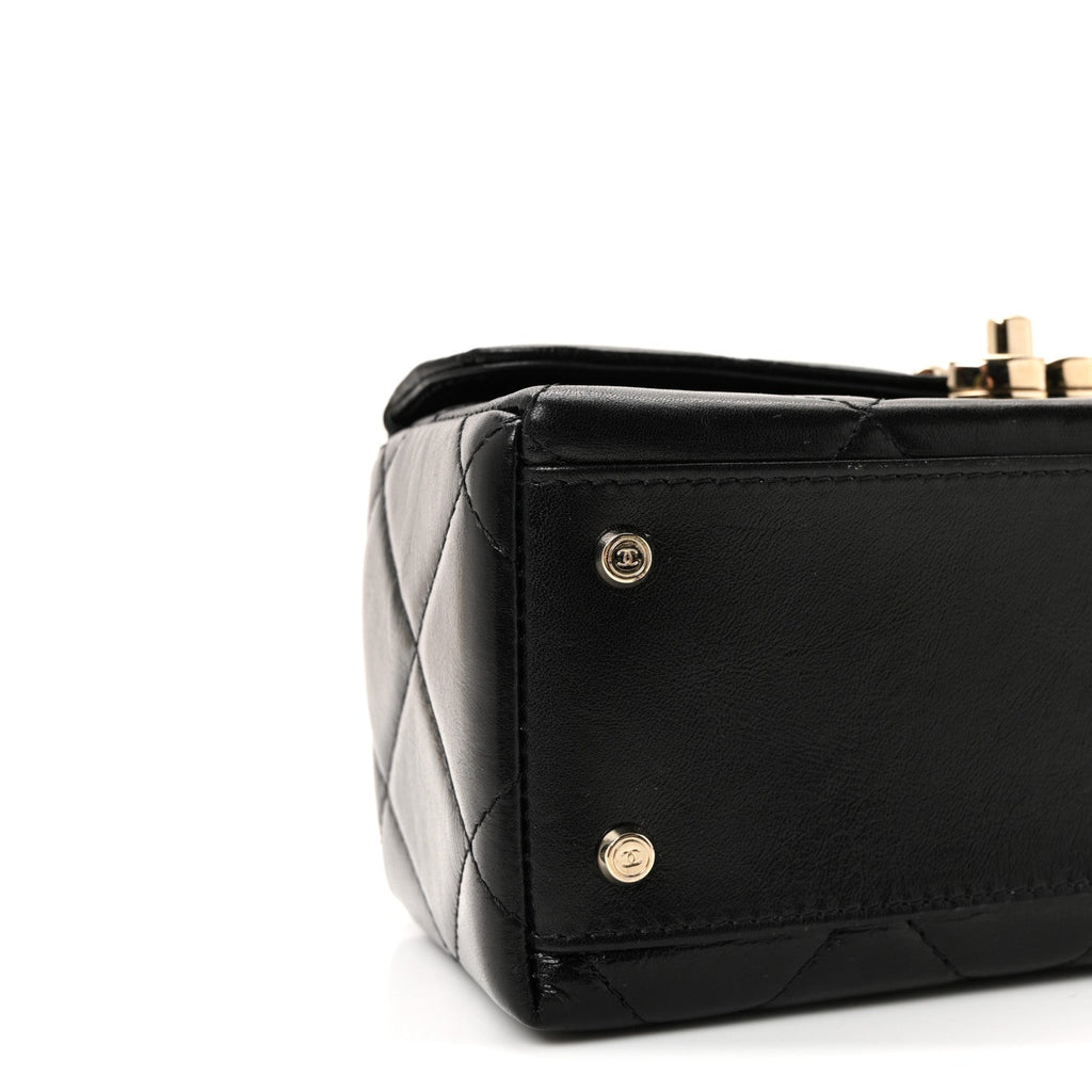 Chanel Shiny Calfskin Quilted Top Handle Box Bag Black