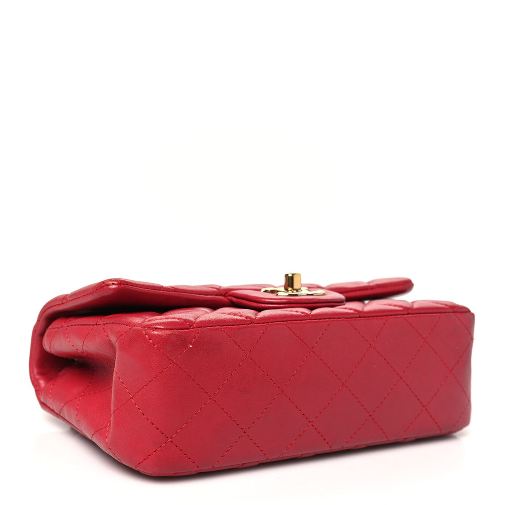 Chanel Lambskin Quilted Mini Rectangular Flap Dark Pink