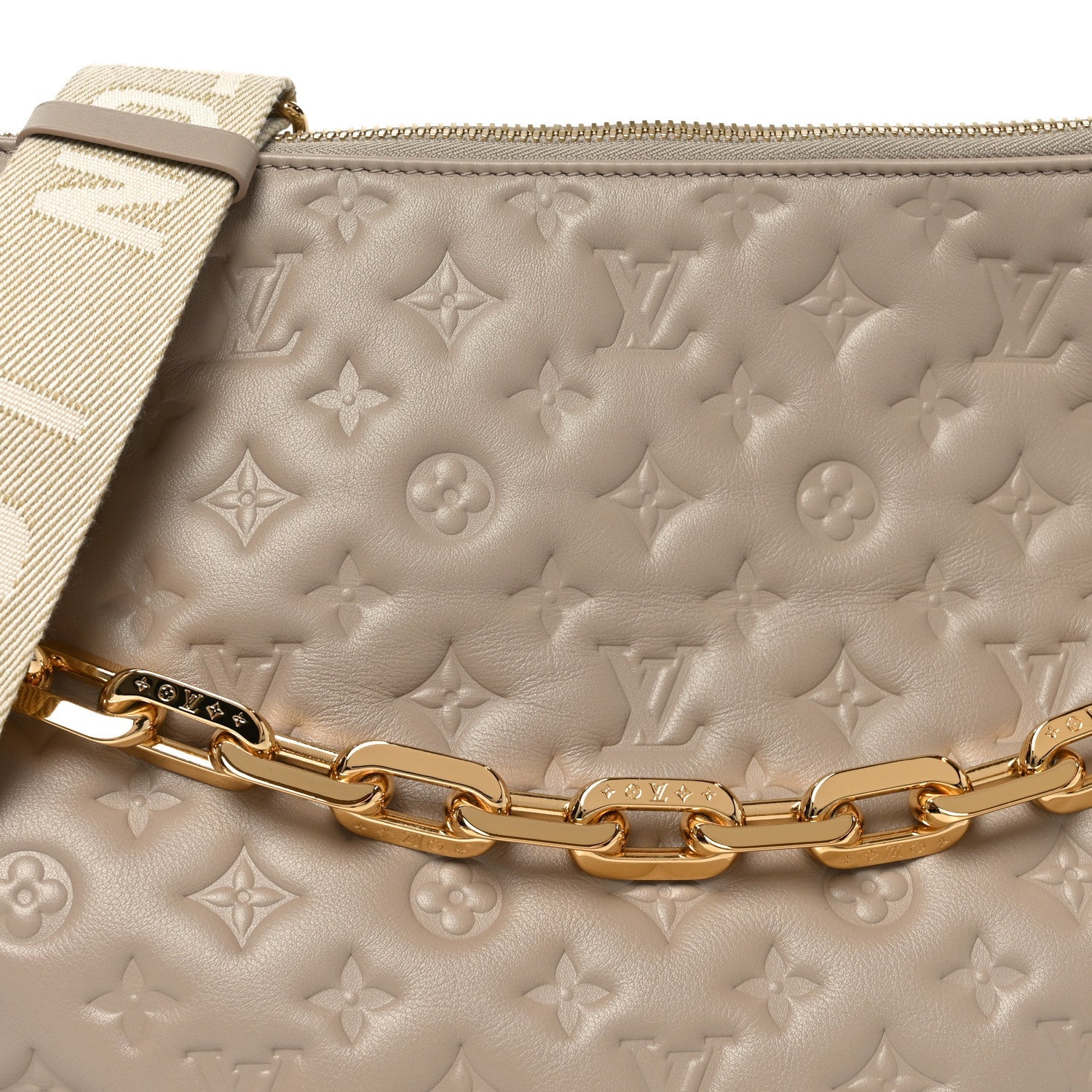Louis Vuitton Lambskin Embossed Monogram Coussin Hobo MM Galet