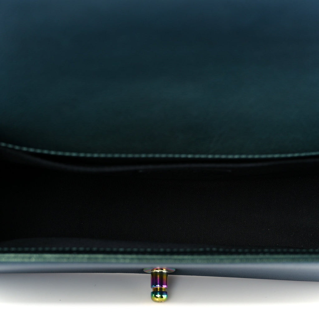 Chanel Iridescent Goatskin Quilted Medium Boy Flap Green