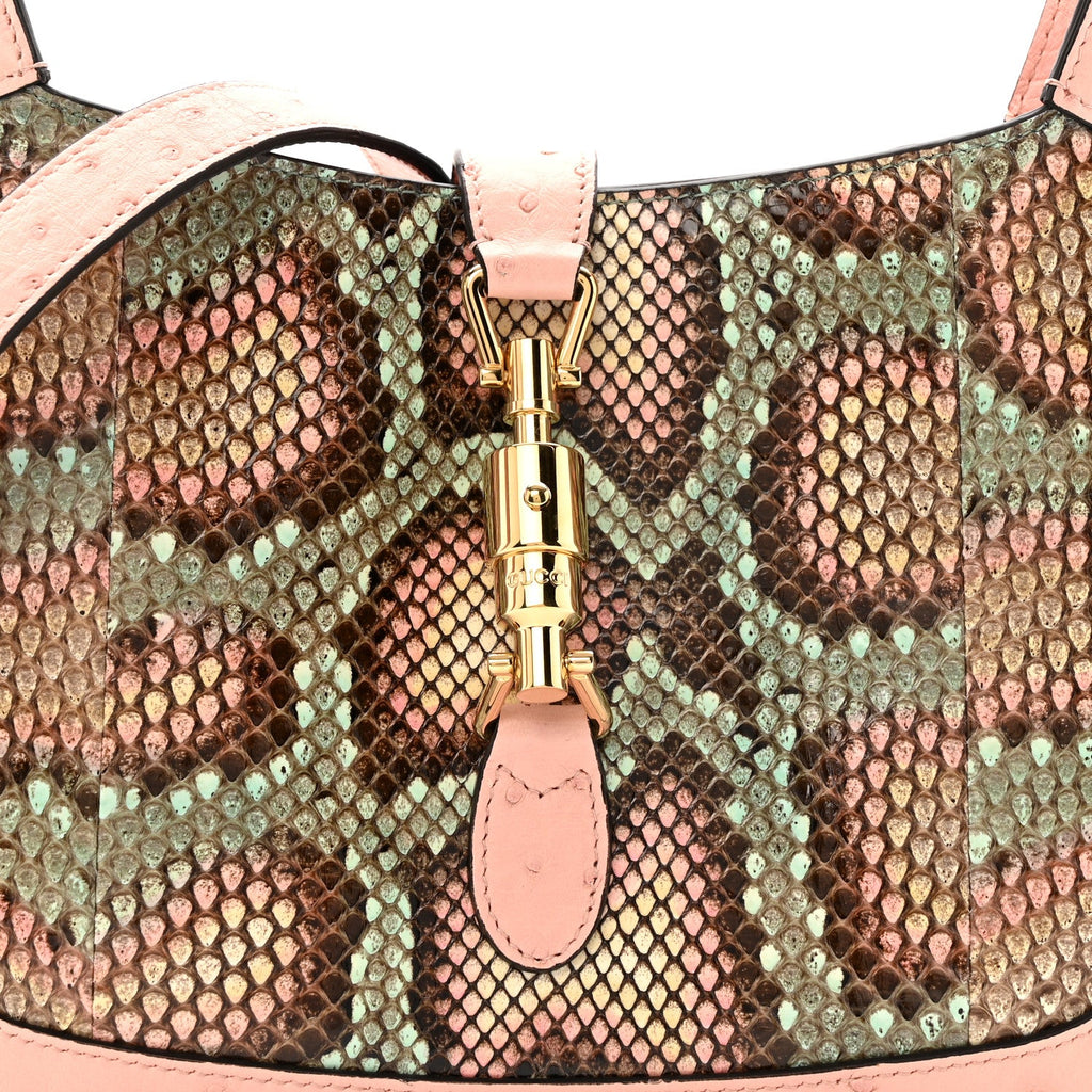 Gucci Snakeskin Ostrich Calfskin Small Jackie 1961 Hobo Pink Multicolor