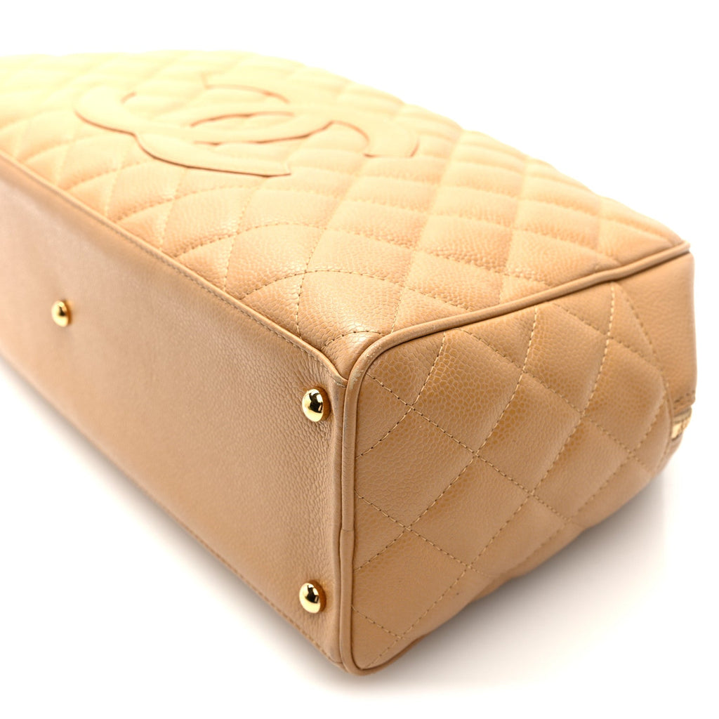 Chanel Caviar Quilted Large Bowler Bag Beige