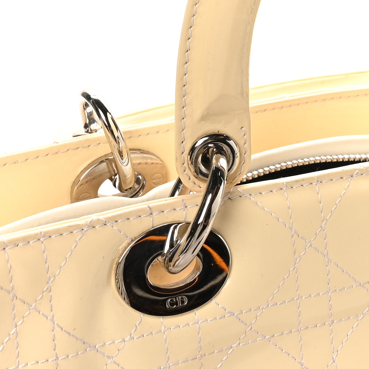 Christian Dior Patent Cannage Large Lady Dior White