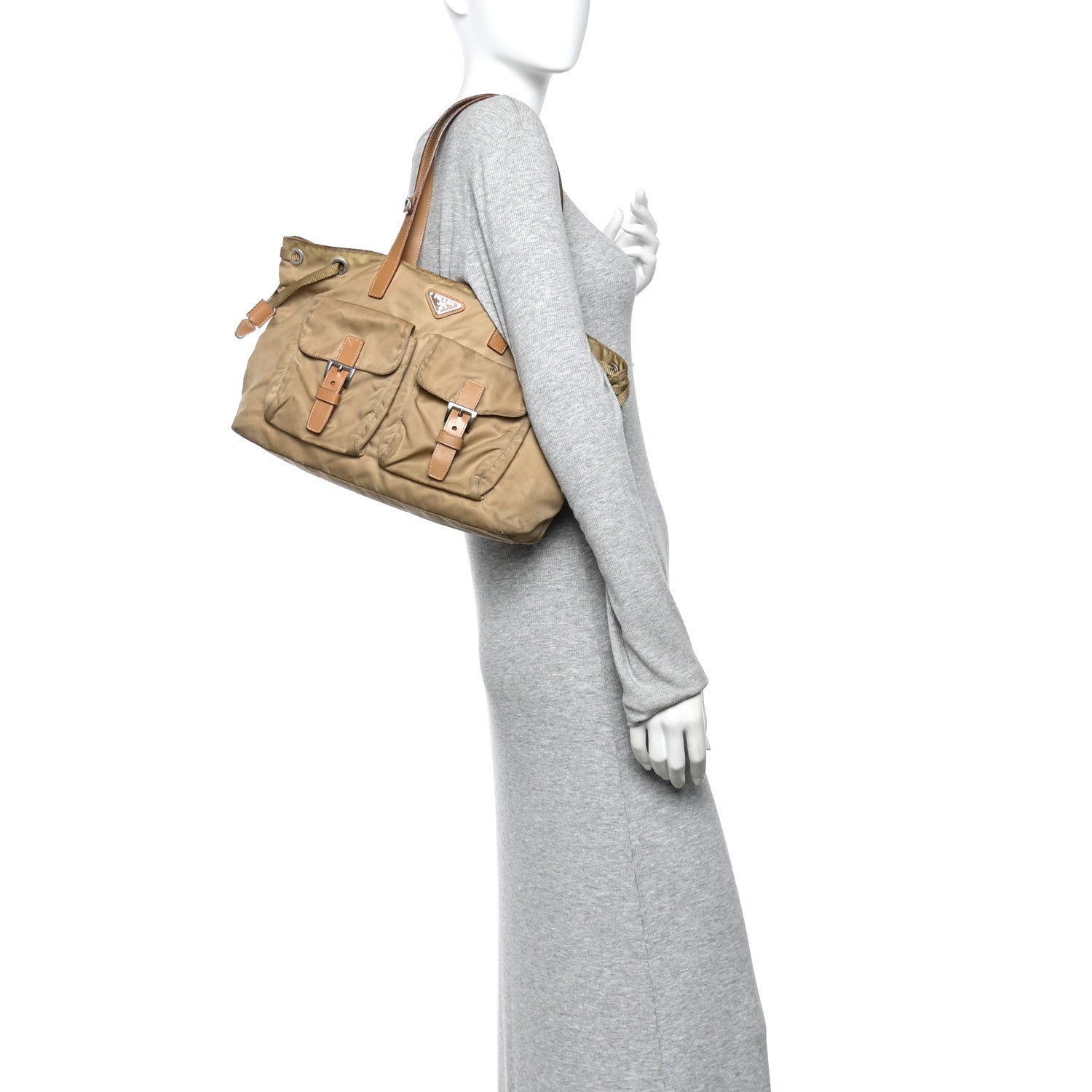 Prada Nylon Vela Shopping Tote Sesamo