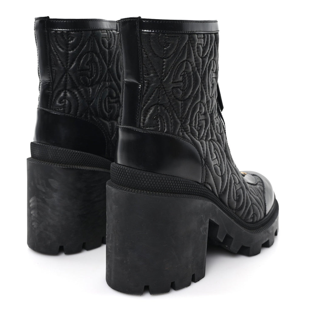 Gucci Calfskin Nappa Rhombus Quilted Trip Ankle Boots 36 Black