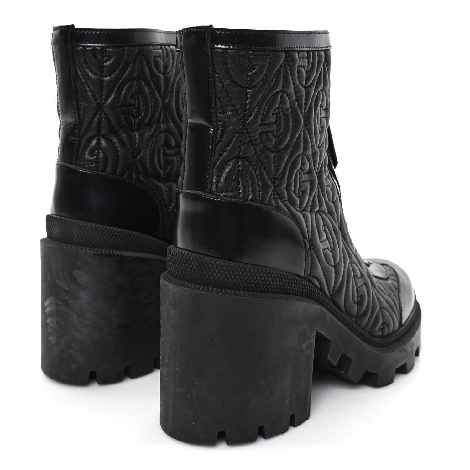 Gucci Calfskin Nappa Rhombus Quilted Trip Ankle Boots 36 Black