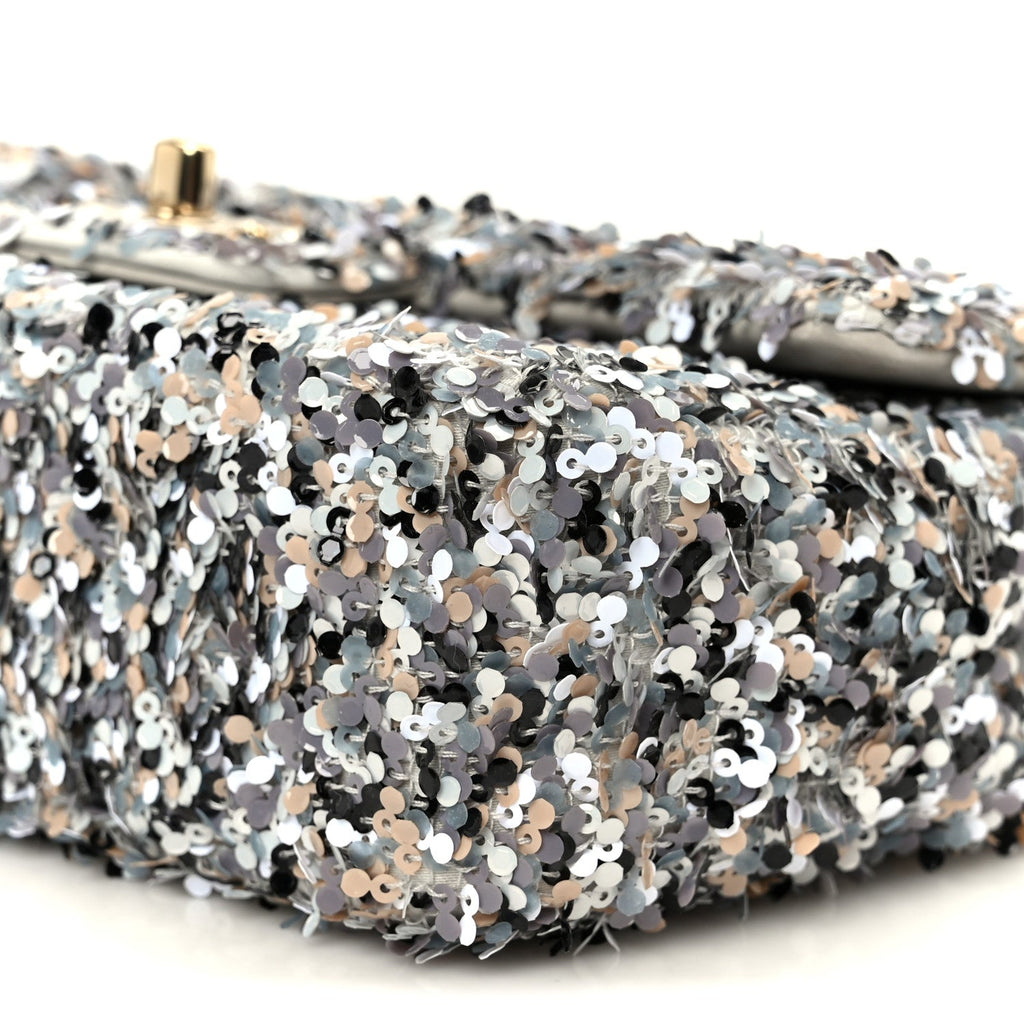 Chanel Sequin Mini Flap Gray Black White Pearly White