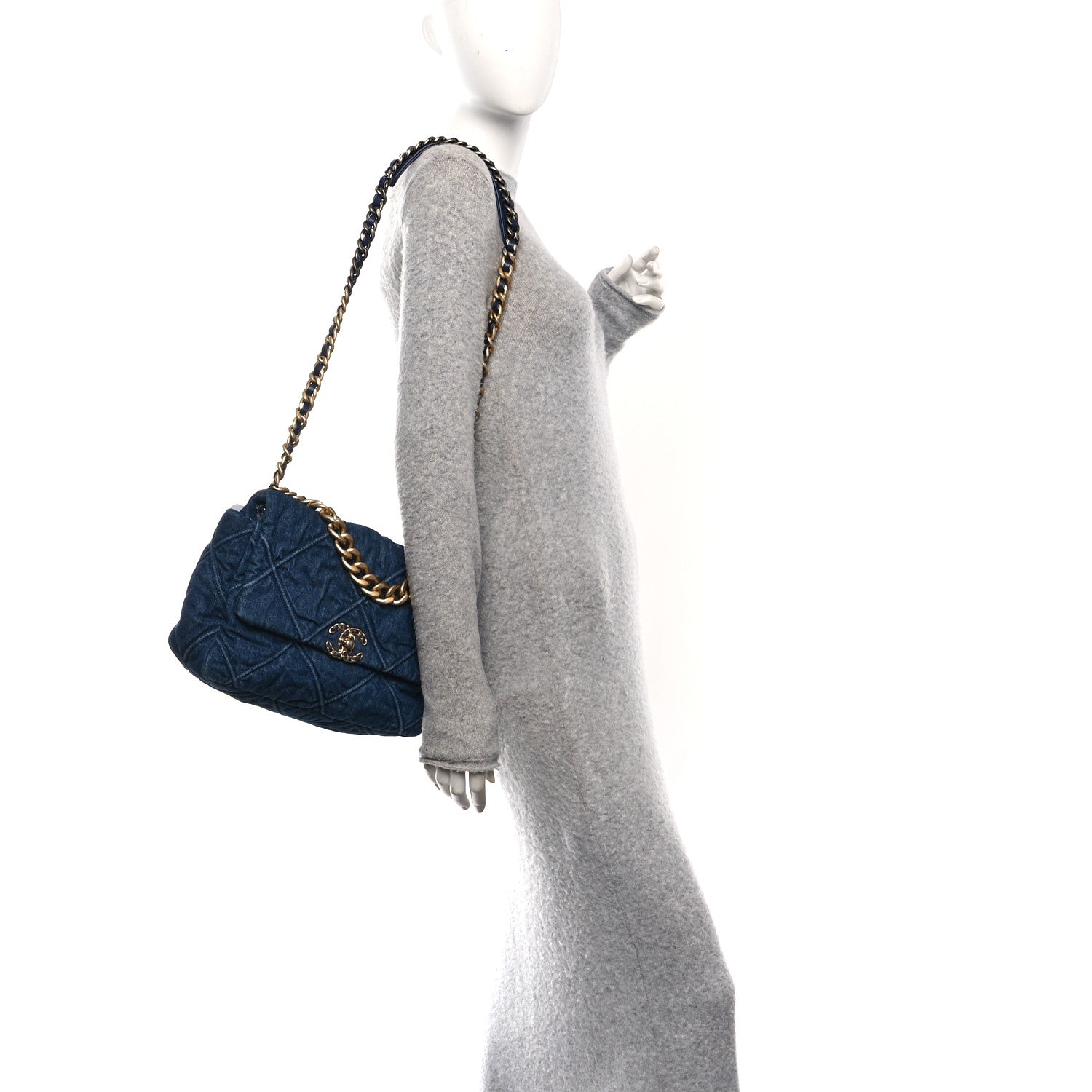 Chanel Denim Quilted Large Chanel 19 Flap Blue
